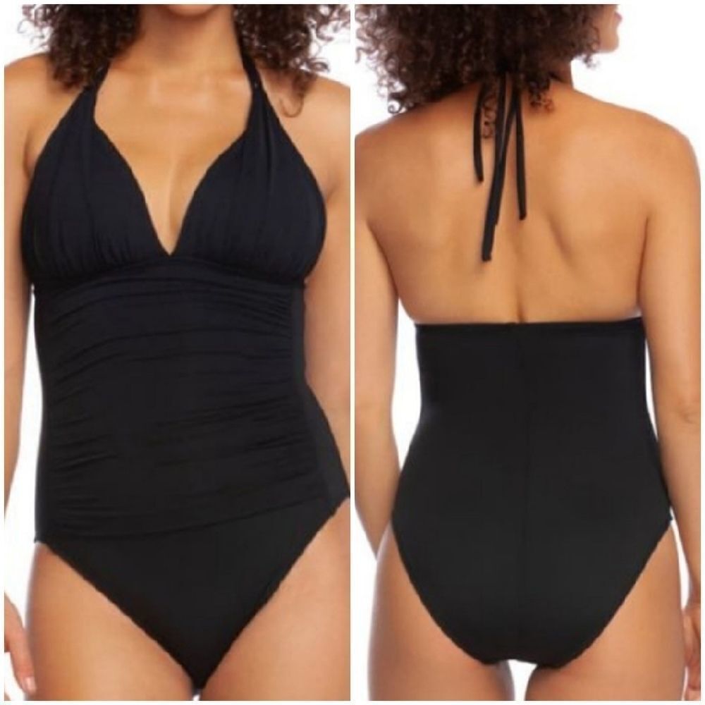 La Blanca Women's Black Island Goddess Mio One-piece Halter Swimsuit Siz…
